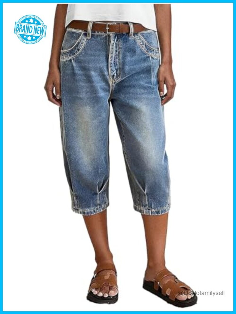 Flamingals Straight Leg Mid Rise Capri Pleated Jeans for Women